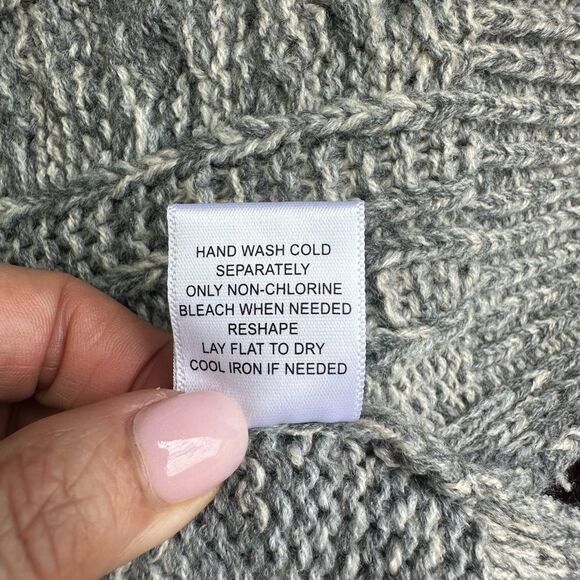 Gray and Cream Cable Knit Cardigan Sweater Hoodie - Picture 6 of 6